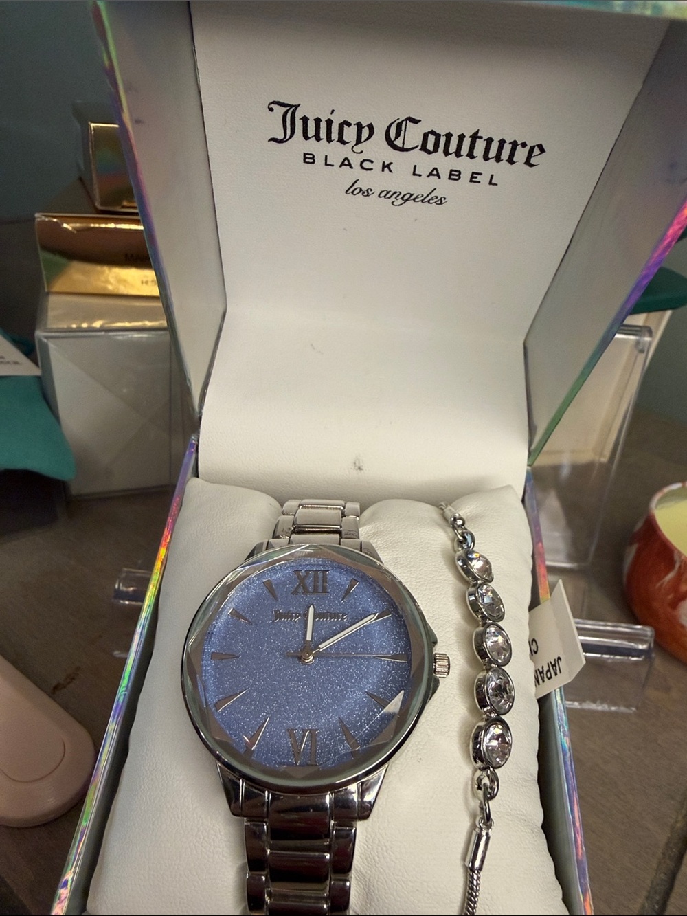 Juicy Couture Silver Bracelet Watch with Blue Sparkle Dial with bracelet